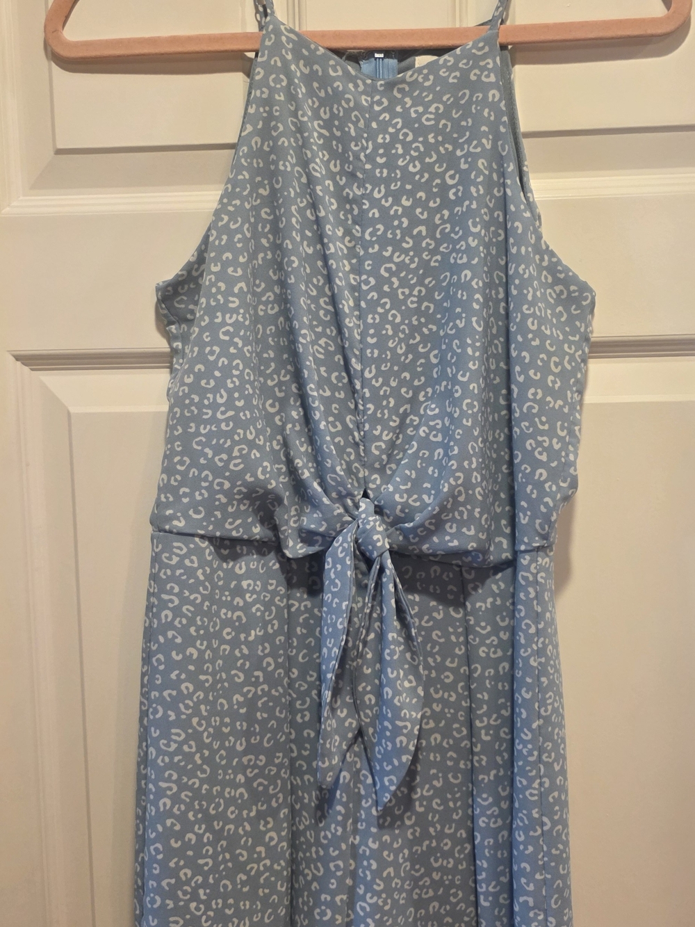 She + Sky Light Blue Leopard-Print Tie-Front Jumpsuit